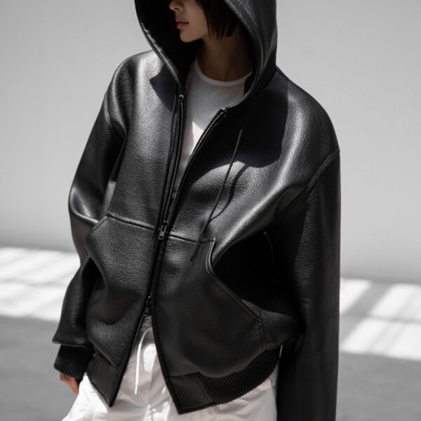 The Frankie Shop Kodai Faux Leather Bomber Jacket - Black - Oversized Minimalist Jackets in Black - Shop at Coveti