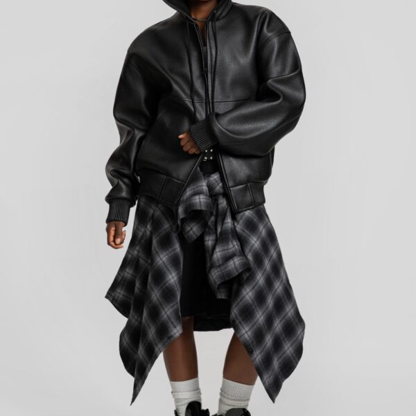 The Frankie Shop Kodai Faux Leather Bomber Jacket - Black - Oversized Minimalist Jackets in Black - Shop at Coveti