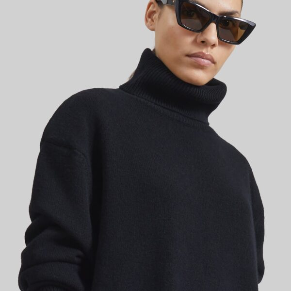 The Frankie Shop Koler Padded Knit Turtleneck - Black - Oversized Minimalist Knitwear in Black - Shop at Coveti