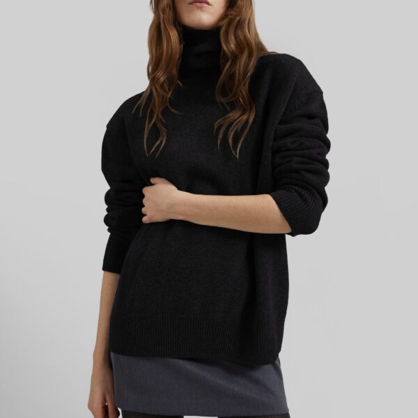 The Frankie Shop Koler Padded Knit Turtleneck - Black - Oversized Minimalist Knitwear in Black - Shop at Coveti