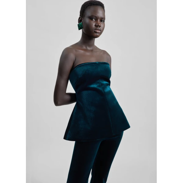 The Frankie Shop Laila Velvet Hourglass Bustier – Deep Green Top, view 2