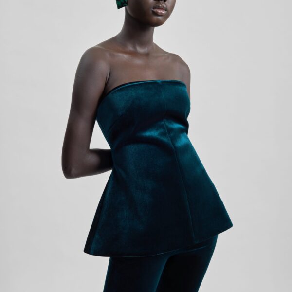 The Frankie Shop Laila Velvet Hourglass Bustier - Deep Green - Oversized Minimalist Tops in Green - Shop at Coveti