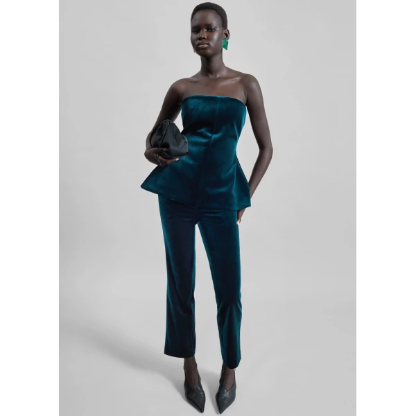 The Frankie Shop Laila Velvet Hourglass Bustier – Deep Green Top, view 3