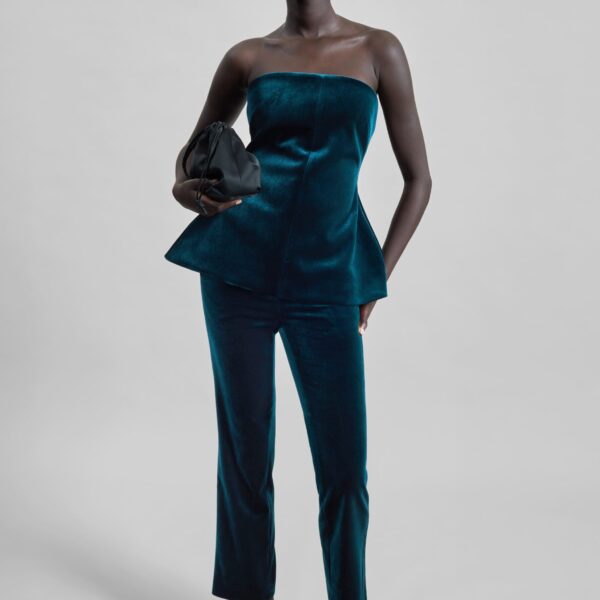 The Frankie Shop Laila Velvet Hourglass Bustier - Deep Green - Oversized Minimalist Tops in Green - Shop at Coveti