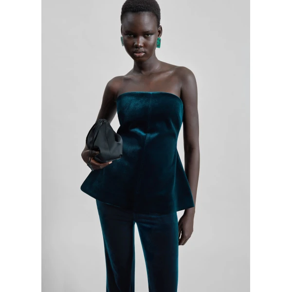 The Frankie Shop Laila Velvet Hourglass Bustier – Deep Green Top, view 4