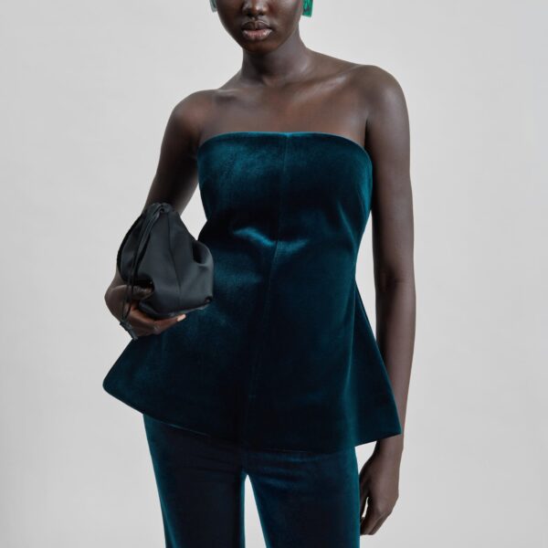 The Frankie Shop Laila Velvet Hourglass Bustier - Deep Green - Oversized Minimalist Tops in Green - Shop at Coveti