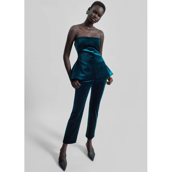 The Frankie Shop Laila Velvet Hourglass Bustier – Deep Green Top, view 5