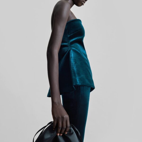 The Frankie Shop Laila Velvet Hourglass Bustier - Deep Green - Oversized Minimalist Tops in Green - Shop at Coveti