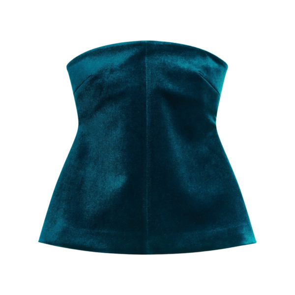 The Frankie Shop Laila Velvet Hourglass Bustier - Deep Green - Oversized Minimalist Tops in Green - Shop at Coveti