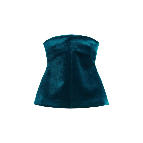 The Frankie Shop Laila Velvet Hourglass Bustier - Deep Green - Oversized Minimalist Tops in Green - Shop at Coveti