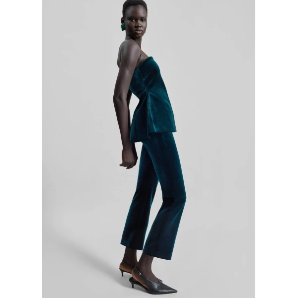 The Frankie Shop Laila Velvet Trousers – Deep Green, view 2