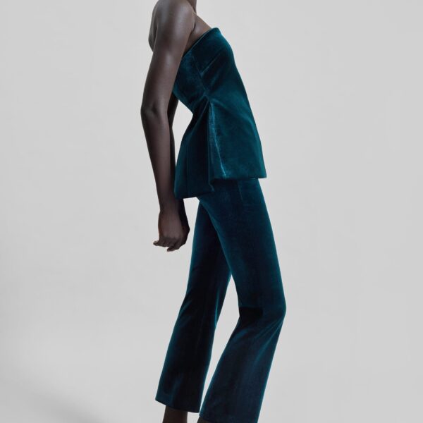 The Frankie Shop Laila Velvet Trousers - Deep Green - Oversized Minimalist Pants in Green - Shop at Coveti