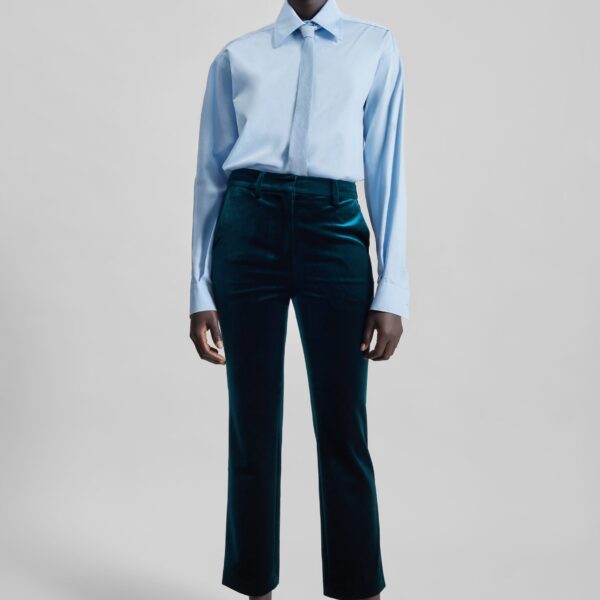 The Frankie Shop Laila Velvet Trousers - Deep Green - Oversized Minimalist Pants in Green - Shop at Coveti