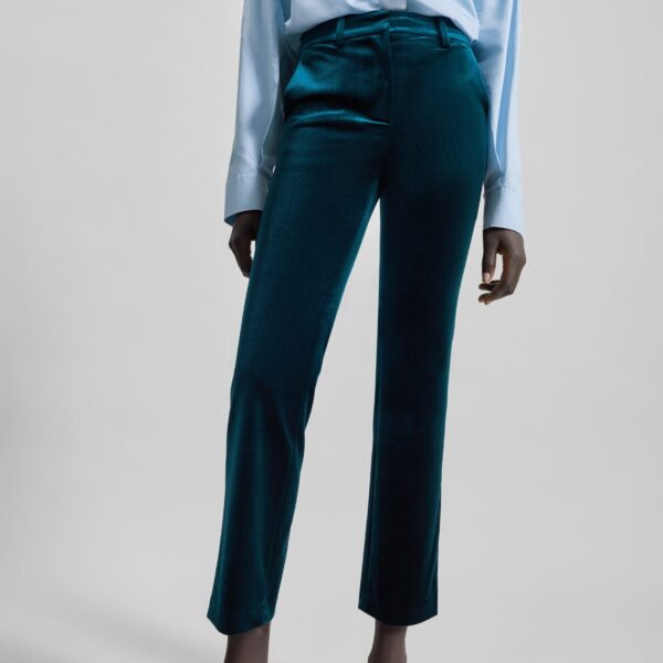 The Frankie Shop Laila Velvet Trousers - Deep Green - Oversized Minimalist Pants in Green - Shop at Coveti