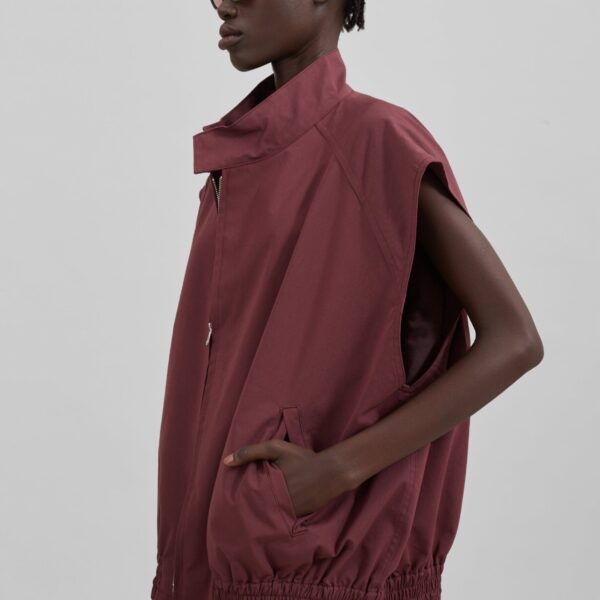 The Frankie Shop Lance Sleeveless Bomber Jacket - Burgundy - Oversized Minimalist Jackets in Red - Shop at Coveti