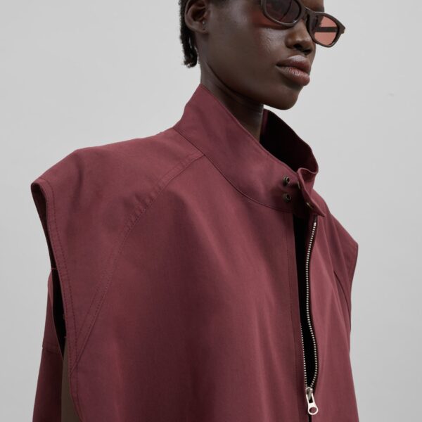 The Frankie Shop Lance Sleeveless Bomber Jacket - Burgundy - Oversized Minimalist Jackets in Red - Shop at Coveti