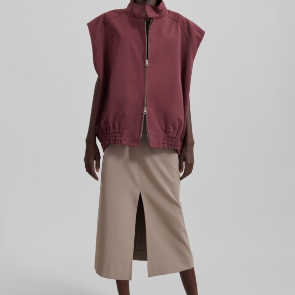 The Frankie Shop Lance Sleeveless Bomber Jacket - Burgundy - Oversized Minimalist Jackets in Red - Shop at Coveti