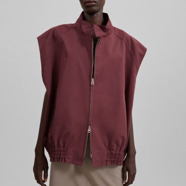 The Frankie Shop Lance Sleeveless Bomber Jacket - Burgundy - Oversized Minimalist Jackets in Red - Shop at Coveti