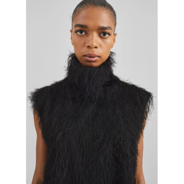 The Frankie Shop Lancy Fringed Funnel Neck Dress – Black, view 2