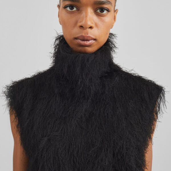The Frankie Shop Lancy Fringed Funnel Neck Dress - Black - Oversized Minimalist Dresses in Black - Shop at Coveti