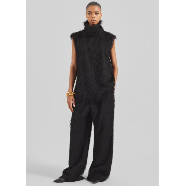 The Frankie Shop Lancy Fringed Funnel Neck Dress – Black, view 3