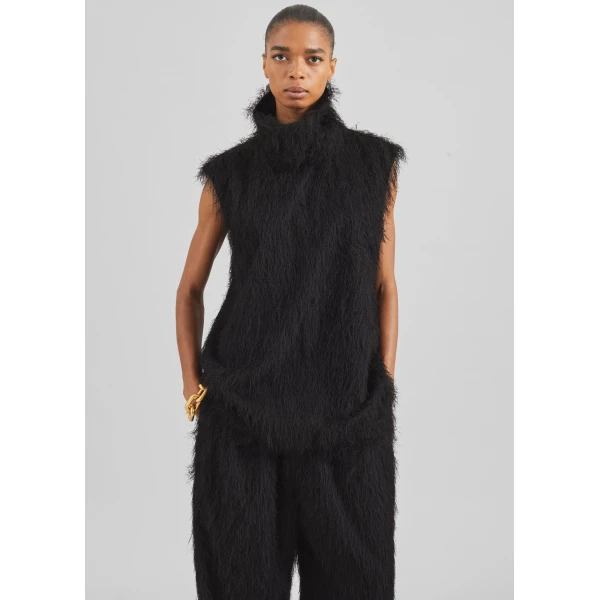 The Frankie Shop Lancy Fringed Funnel Neck Dress – Black, view 4