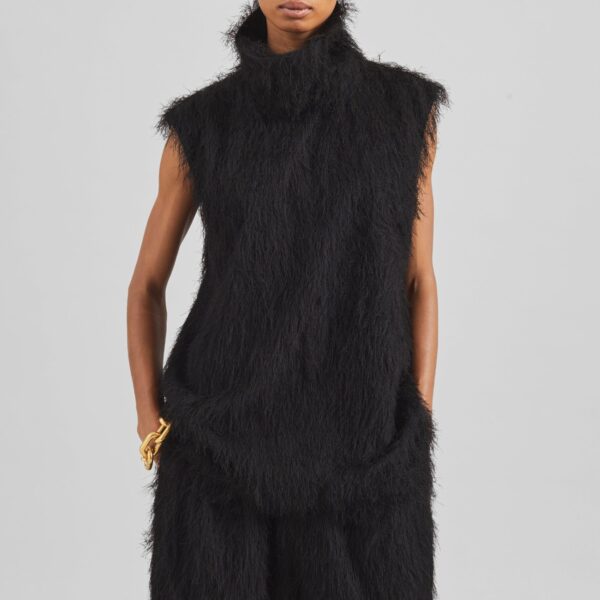The Frankie Shop Lancy Fringed Funnel Neck Dress - Black - Oversized Minimalist Dresses in Black - Shop at Coveti