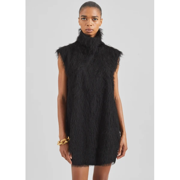 The Frankie Shop Lancy Fringed Funnel Neck Dress – Black, view 5