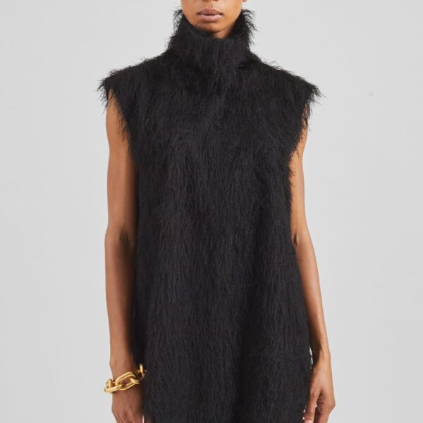 The Frankie Shop Lancy Fringed Funnel Neck Dress - Black - Oversized Minimalist Dresses in Black - Shop at Coveti