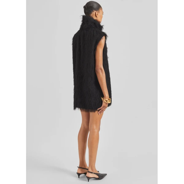 The Frankie Shop Lancy Fringed Funnel Neck Dress – Black, view 6