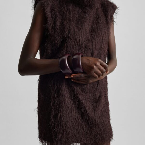The Frankie Shop Lancy Fringed Funnel Neck Dress - Dark Brown - Oversized Minimalist Dresses in Beige - Shop at Coveti