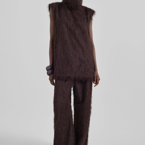 The Frankie Shop Lancy Fringed Funnel Neck Dress - Dark Brown - Oversized Minimalist Dresses in Beige - Shop at Coveti