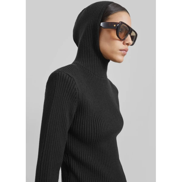The Frankie Shop Larice Hooded Knit Top – Black, view 4