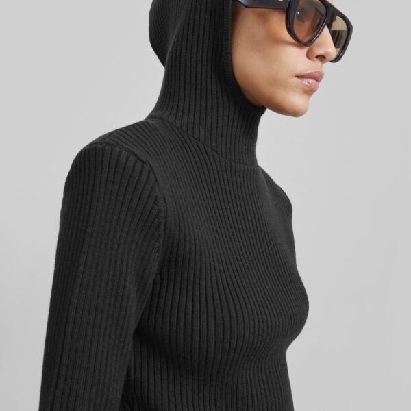 The Frankie Shop Larice Hooded Knit Top - Black - Oversized Minimalist Tops in Black - Shop at Coveti
