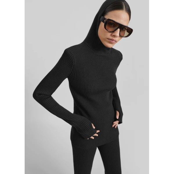 The Frankie Shop Larice Hooded Knit Top – Black, view 5