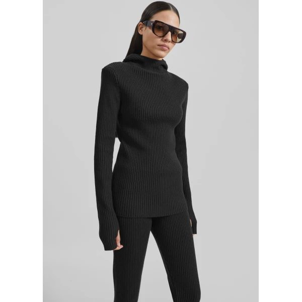 The Frankie Shop Larice Hooded Knit Top – Black, view 6