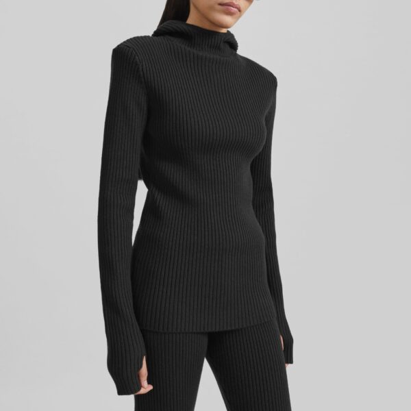 The Frankie Shop Larice Hooded Knit Top - Black - Oversized Minimalist Tops in Black - Shop at Coveti