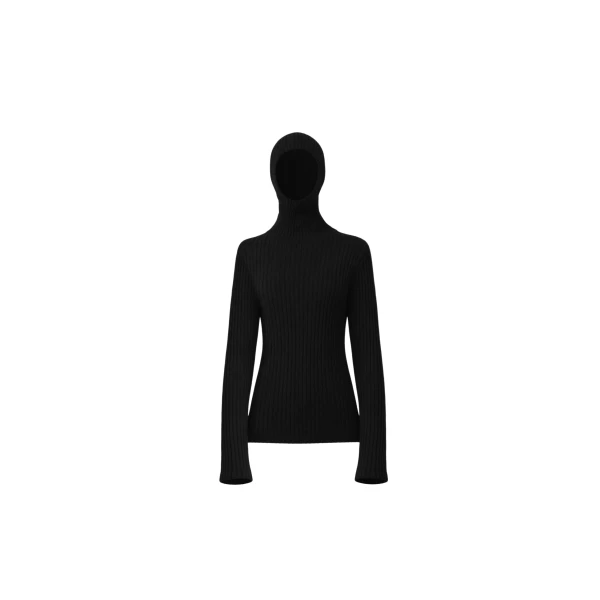 The Frankie Shop Larice Hooded Knit Top - Black - Oversized Minimalist Tops in Black - Shop at Coveti