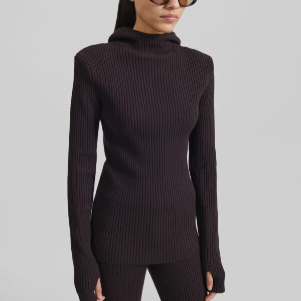 The Frankie Shop Larice Hooded Knit Top - Brown - Oversized Minimalist Tops in Beige - Shop at Coveti