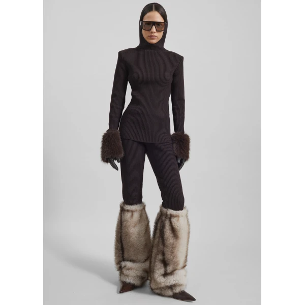 The Frankie Shop Larice Hooded Knit Top – Brown, view 6