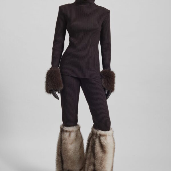 The Frankie Shop Larice Hooded Knit Top - Brown - Oversized Minimalist Tops in Beige - Shop at Coveti