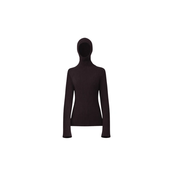 The Frankie Shop Larice Hooded Knit Top - Brown - Oversized Minimalist Tops in Beige - Shop at Coveti