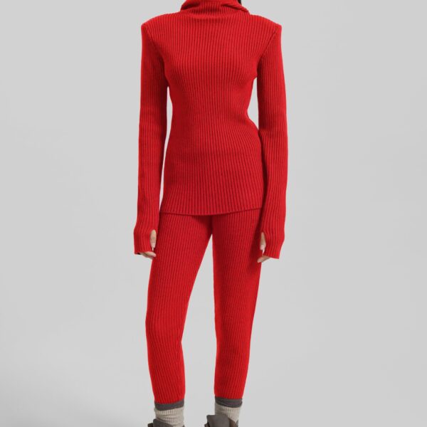 The Frankie Shop Larice Hooded Knit Top - Red - Oversized Minimalist Tops in Red - Shop at Coveti
