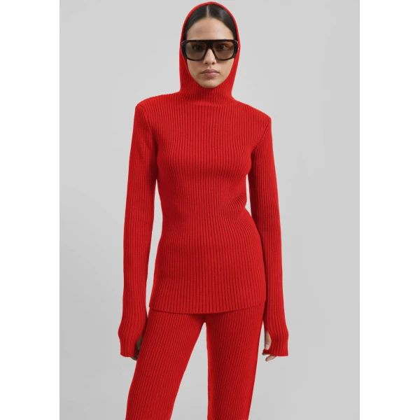 The Frankie Shop Larice Hooded Knit Top – Red, view 6