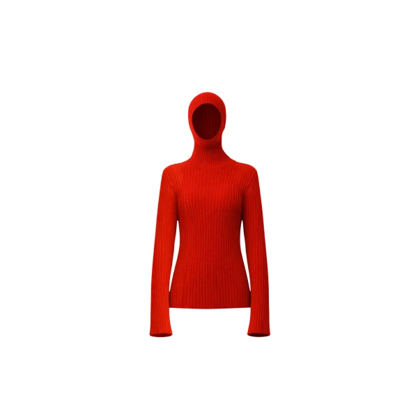 The Frankie Shop Larice Hooded Knit Top - Red - Oversized Minimalist Tops in Red - Shop at Coveti