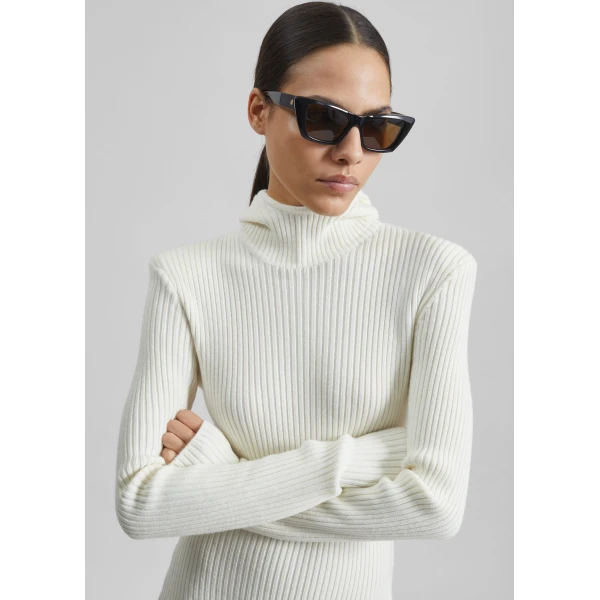 The Frankie Shop Larice Hooded Knit Top – White, view 2
