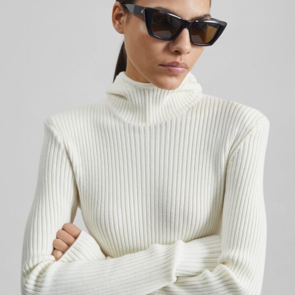 The Frankie Shop Larice Hooded Knit Top - White - Oversized Minimalist Tops in White - Shop at Coveti
