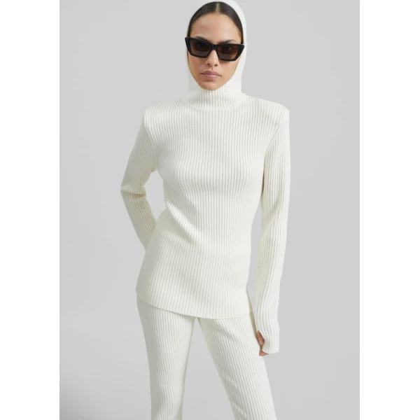The Frankie Shop Larice Hooded Knit Top – White, view 3