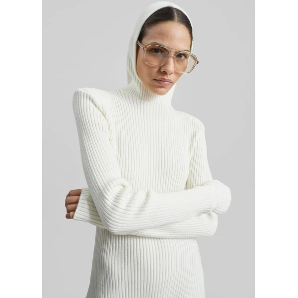 The Frankie Shop Larice Hooded Knit Top – White, view 4