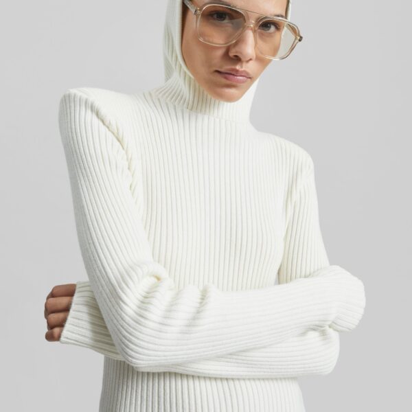 The Frankie Shop Larice Hooded Knit Top - White - Oversized Minimalist Tops in White - Shop at Coveti